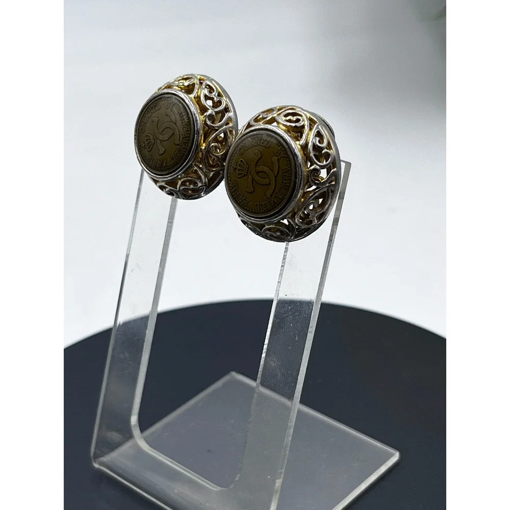 Chanel by Rubecanel of Paris Logo Clip On Goldtone Murano Glass Earrings